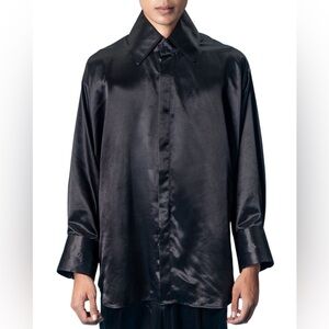 Vintage IL Canto Black Satin Button Front Shirt Italian Inspired 90s Minimalist